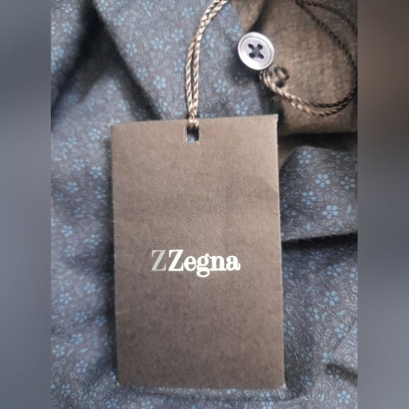 Z Zegna - Mens Floral Casual Button Down Shirt - Blue - 15 3/4 - Picture 6 of 10
